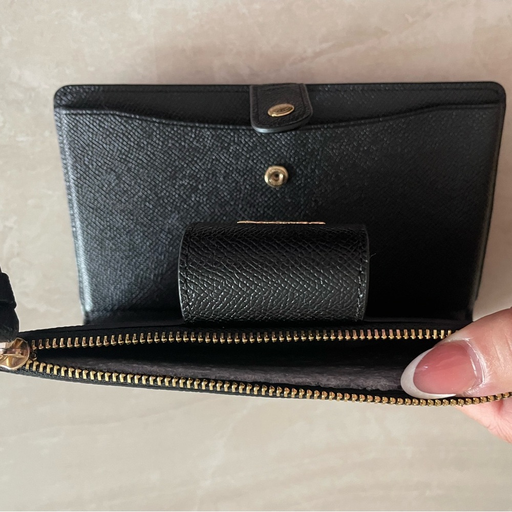 Coach Black Leather Wristlet with Gold Logo Accent - Picture 4 of 5